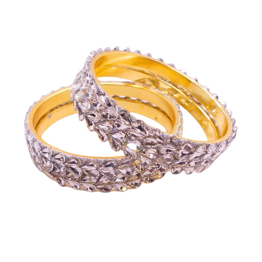 Silver Stone Studded Kundan Bangles Set for Women - Party Wear - Gehnasale