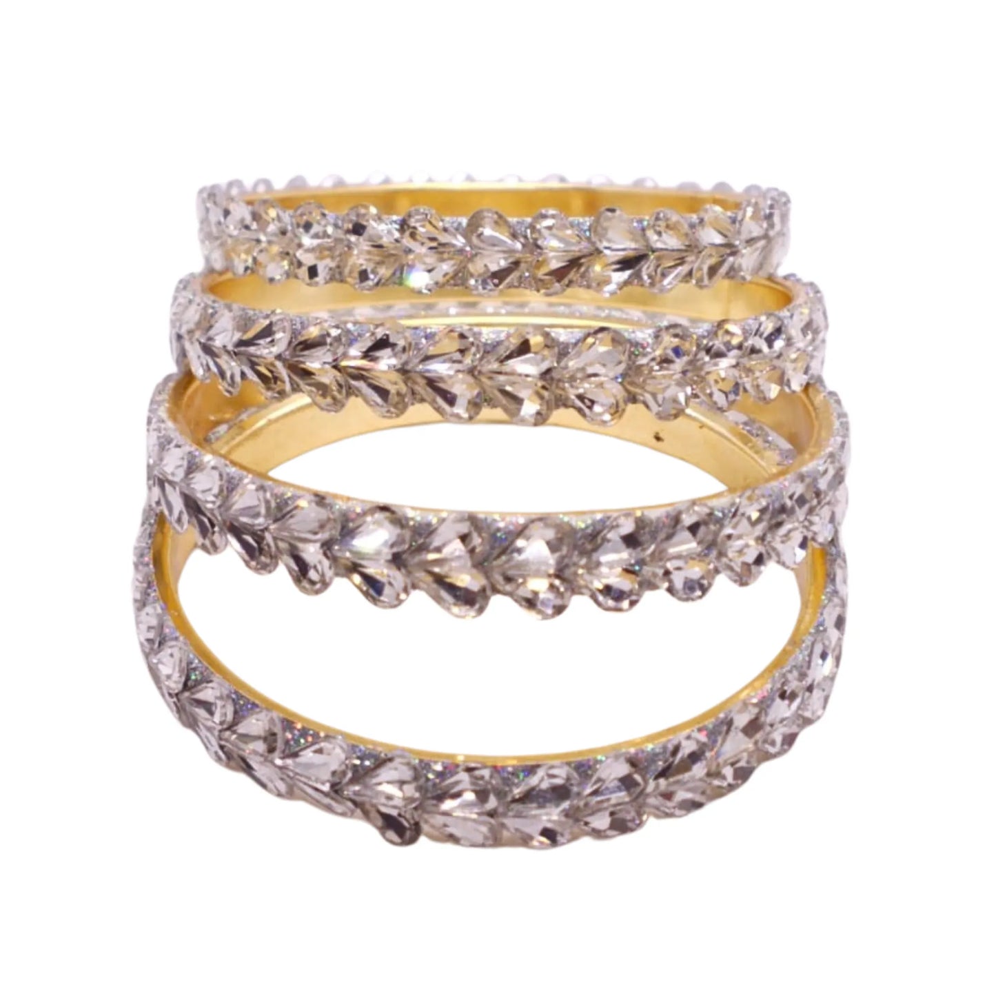 silver stone studded kundan bangles set for women - party wear - gehnasale