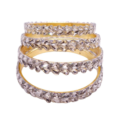 Silver Stone Studded Kundan Bangles Set for Women - Party Wear - Gehnasale