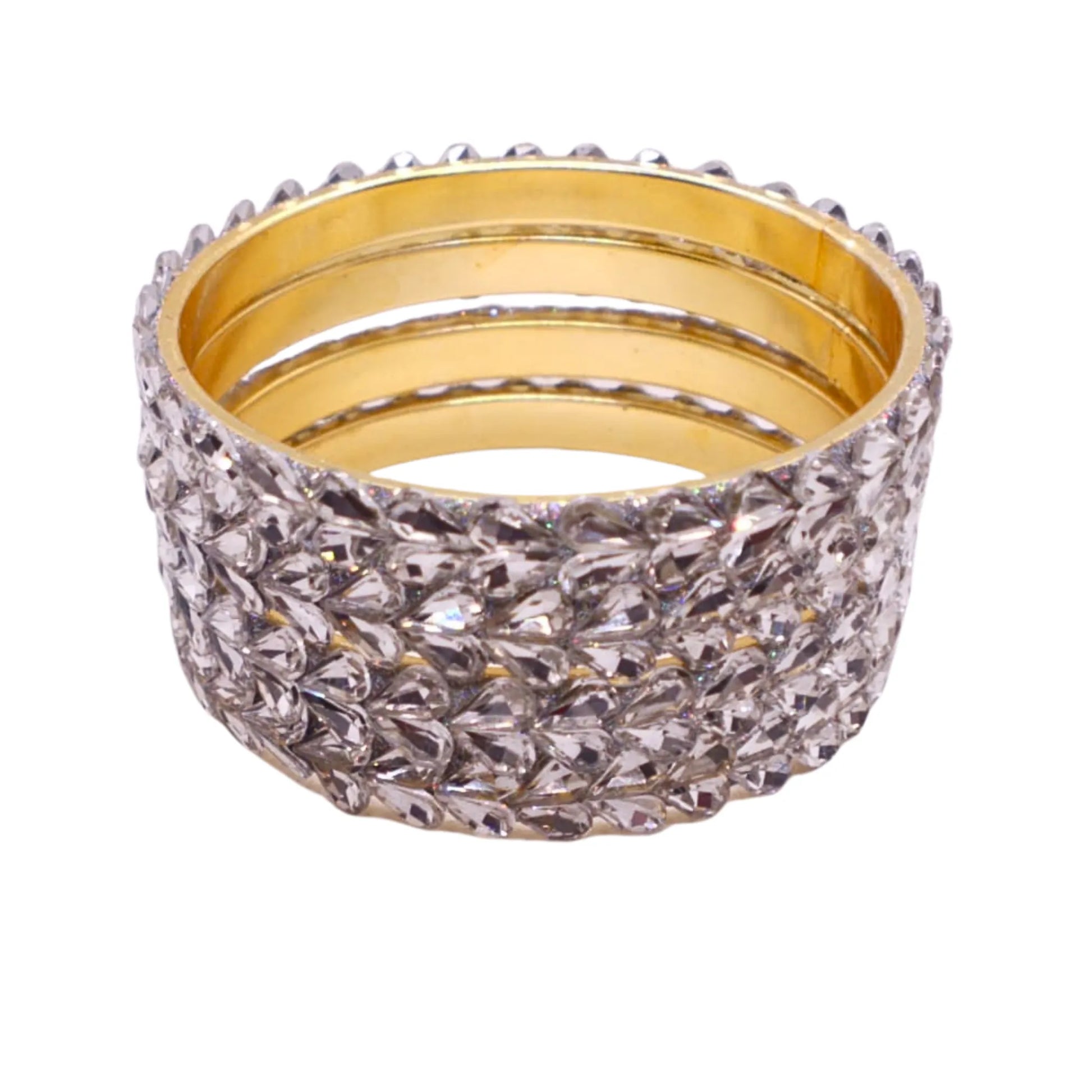 Silver Stone Studded Kundan Bangles Set for Women - Party Wear - Gehnasale