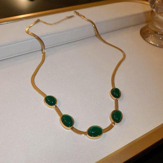 Elegant Green Stone Necklace, Bracelet & Earrings Set | Gold Plated Jewelry