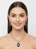 Purple Teardrop Stone Floral CZ Necklace Set with Earrings
