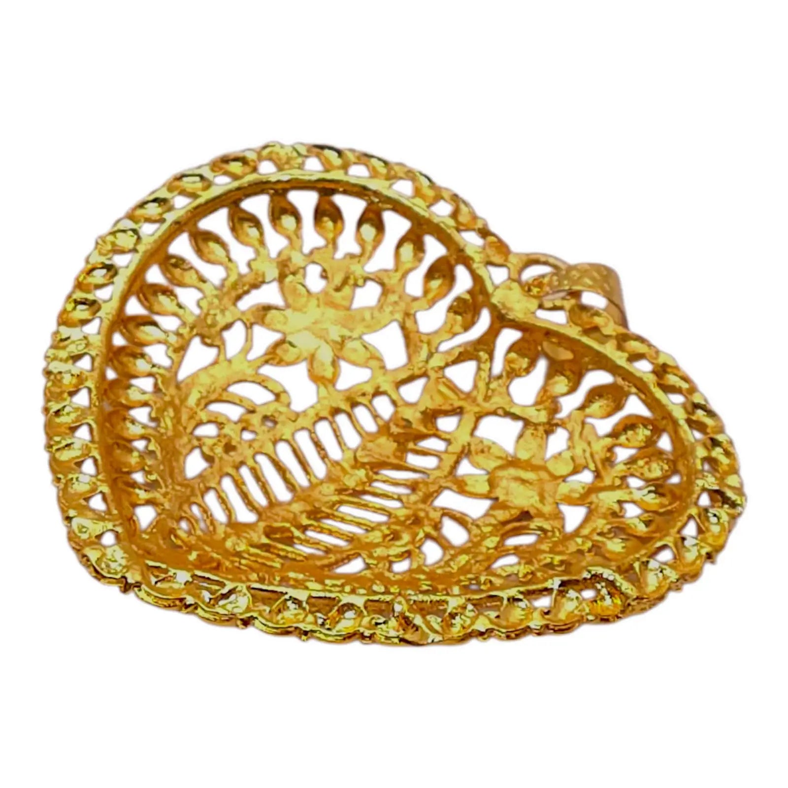 Traditional Heart‑Shaped Gold Filigree Pendant with Leaf Motifs - Gehnasale