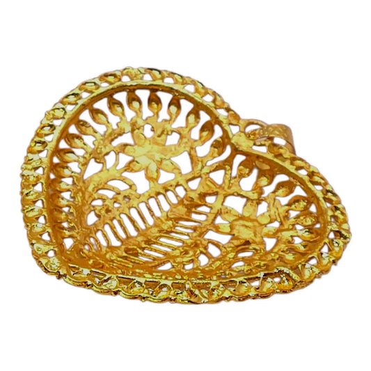 Traditional Heart‑Shaped Gold Filigree Pendant with Leaf Motifs - Gehnasale