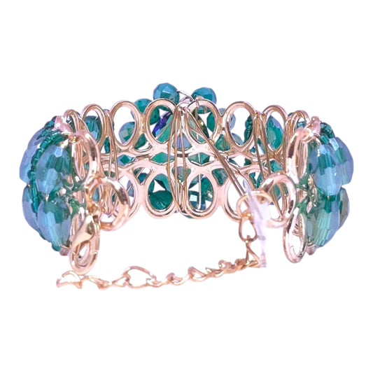 Green Crystal Beaded Bracelet with Gold Wirework for Women - Gehnasale