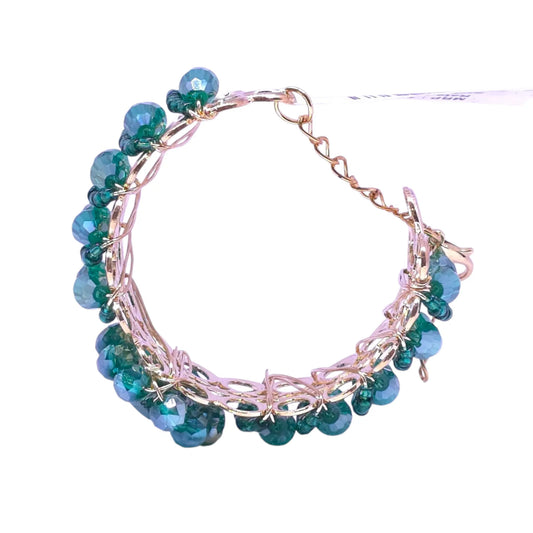Green Crystal Beaded Bracelet with Gold Wirework for Women - Gehnasale