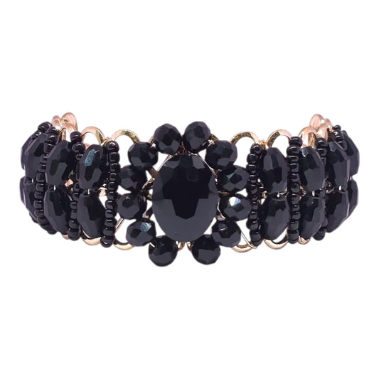 Black Crystal Beads Bracelet – Adjustable Fancy Party Wear Bracelet - Gehnasale