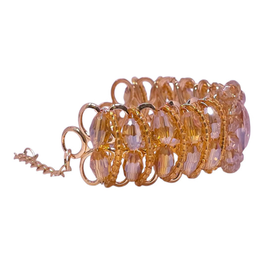 Golden Peach Crystal Bracelet – Adjustable Fancy Beads Bracelet for Girls - Gehnasale