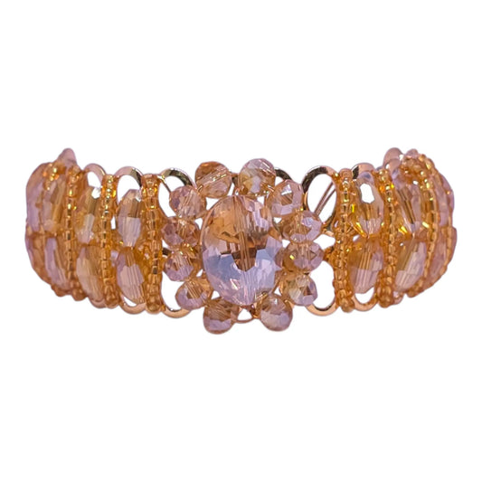 Golden Peach Crystal Bracelet – Adjustable Fancy Beads Bracelet for Girls - Gehnasale