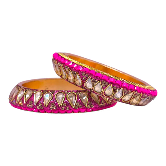 Hot Pink Teardrop Stone Bangles Set – Bridal Traditional Jewellery - Gehnasale