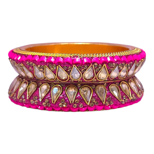 Hot Pink Teardrop Stone Bangles Set – Bridal Traditional Jewellery - Gehnasale