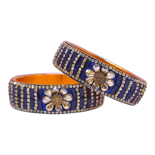 Royal Blue Floral Stone Bangles Set – Traditional Wedding Jewelry - Gehnasale