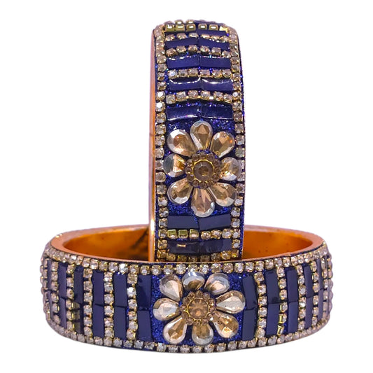 Royal Blue Floral Stone Bangles Set – Traditional Wedding Jewelry - Gehnasale