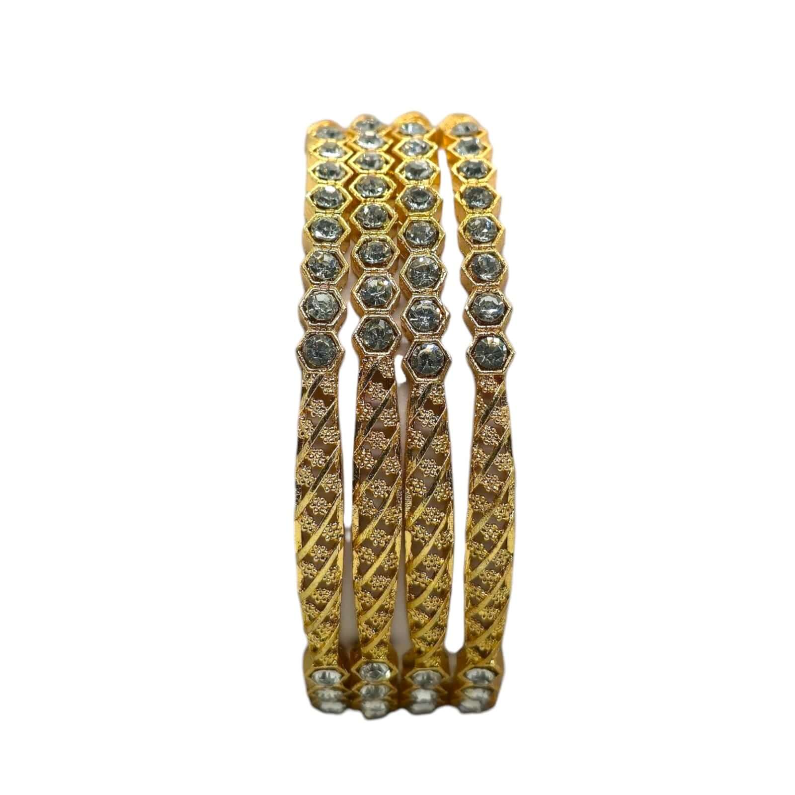 Antique Gold Bangles Set with Diamond-Cut Stones - Gehnasale