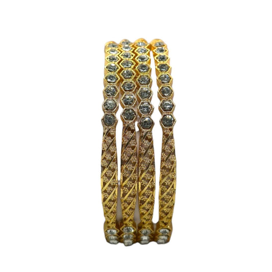 Antique Gold Bangles Set with Diamond-Cut Stones - Gehnasale