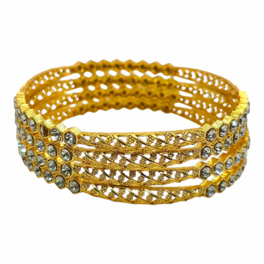 Antique Gold Bangles Set with Diamond-Cut Stones - Gehnasale