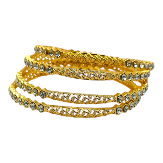 Antique Gold Bangles Set with Diamond-Cut Stones - Gehnasale