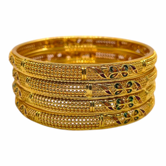 Antique Floral Meenakari Gold-Plated Bangles Set - Gehnasale