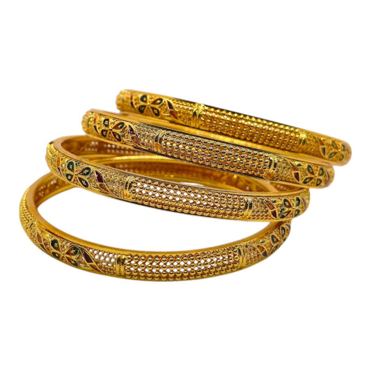 Antique Floral Meenakari Gold-Plated Bangles Set - Gehnasale