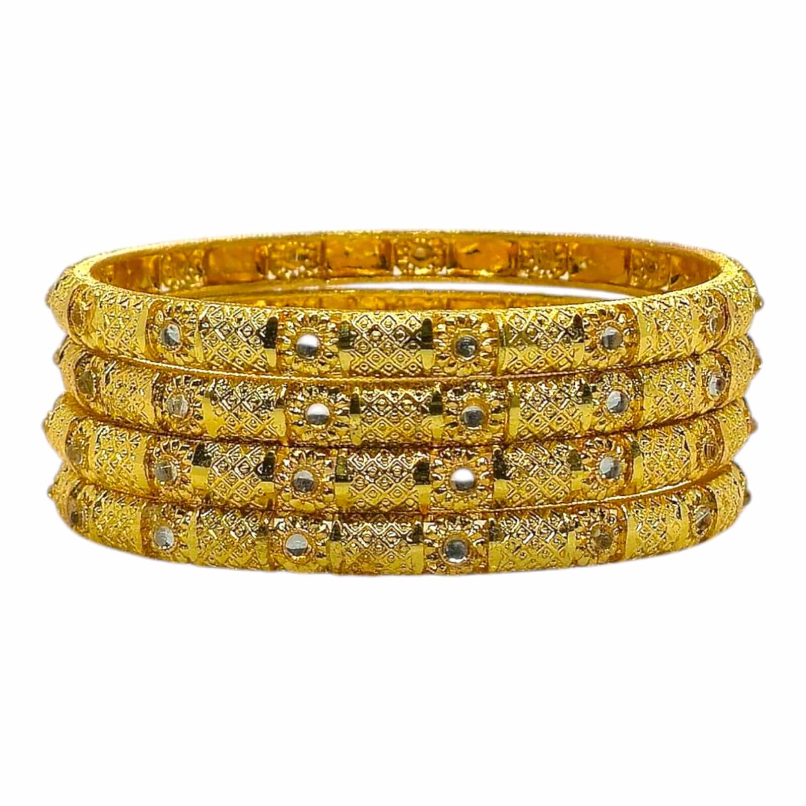 Antique Gold Bangles Set with Floral Embossed Work - Gehnasale