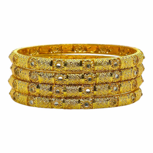 Antique Gold Bangles Set with Floral Embossed Work - Gehnasale