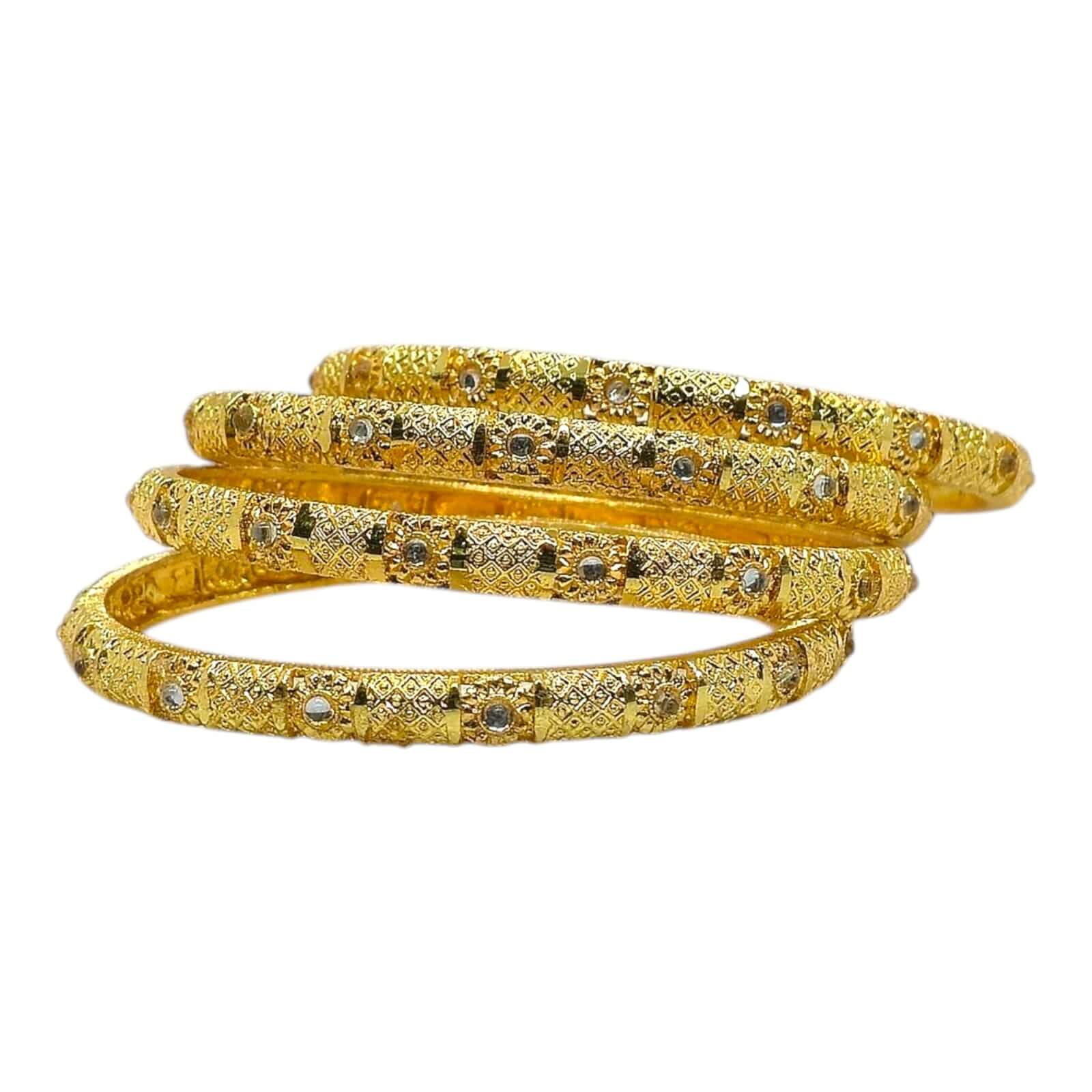 Antique Gold Bangles Set with Floral Embossed Work - Gehnasale