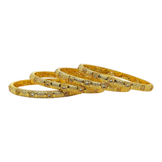 Antique Gold Bangles Set with Floral Embossed Work - Gehnasale