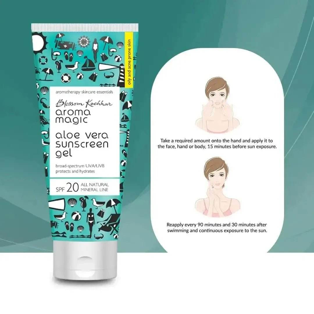 aroma magic aloe vera sunscreen gel spf 20 | uva/uvb protection | 100ml