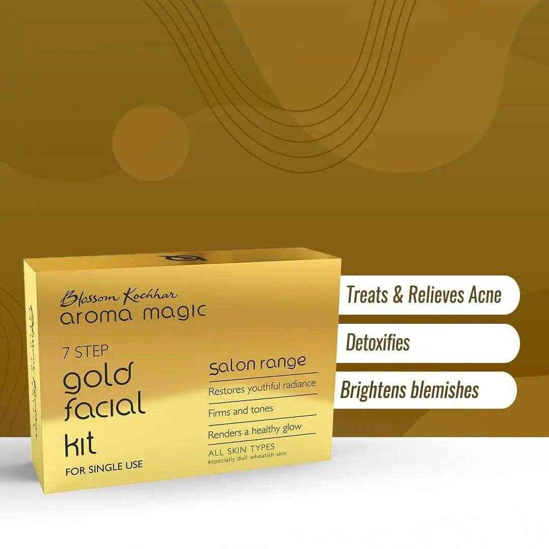 Aroma Magic Gold Facial Kit – Single Use | Pack of 7 | 7-Step Facial for Radiant, Golden Glow