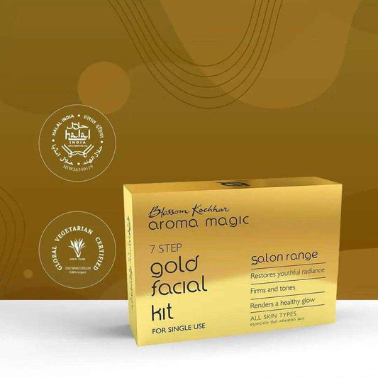 Aroma Magic Gold Facial Kit – Single Use | Pack of 7 | 7-Step Facial for Radiant, Golden Glow