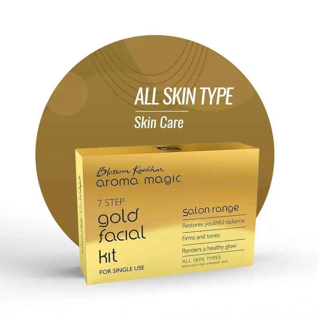 Aroma Magic Gold Facial Kit – Single Use | Pack of 7 | 7-Step Facial for Radiant, Golden Glow