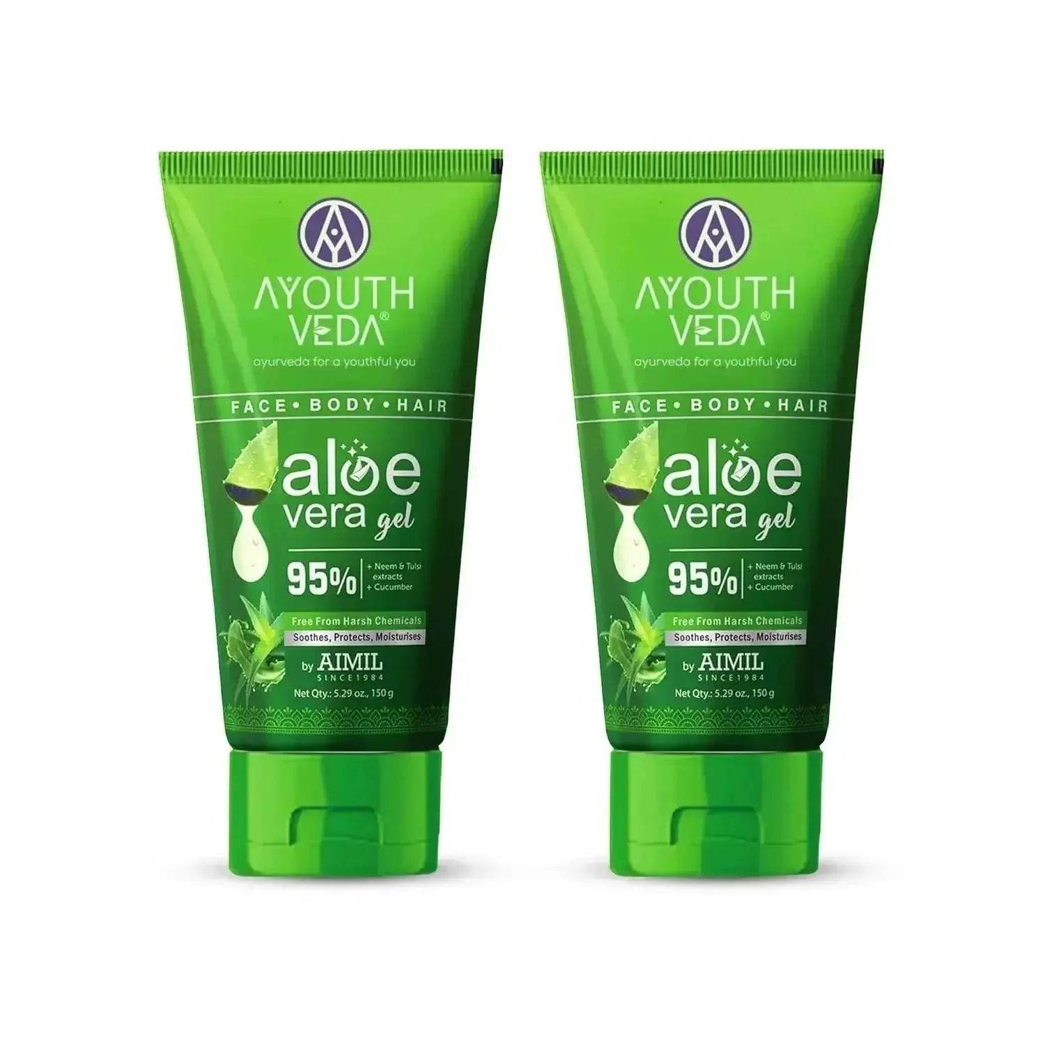 Ayouthveda Aloe Vera Gel – Multipurpose Hydrating Gel for Face, Body & Hair | Non-Greasy Formula with Neem, Tulsi & Cucumber | Soothes Sunburn & Evens Skin Tone | 100g
