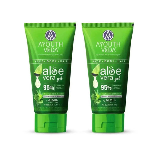 Ayouthveda Aloe Vera Gel – Multipurpose Hydrating Gel for Face, Body & Hair | Non-Greasy Formula with Neem, Tulsi & Cucumber | Soothes Sunburn & Evens Skin Tone | 100g