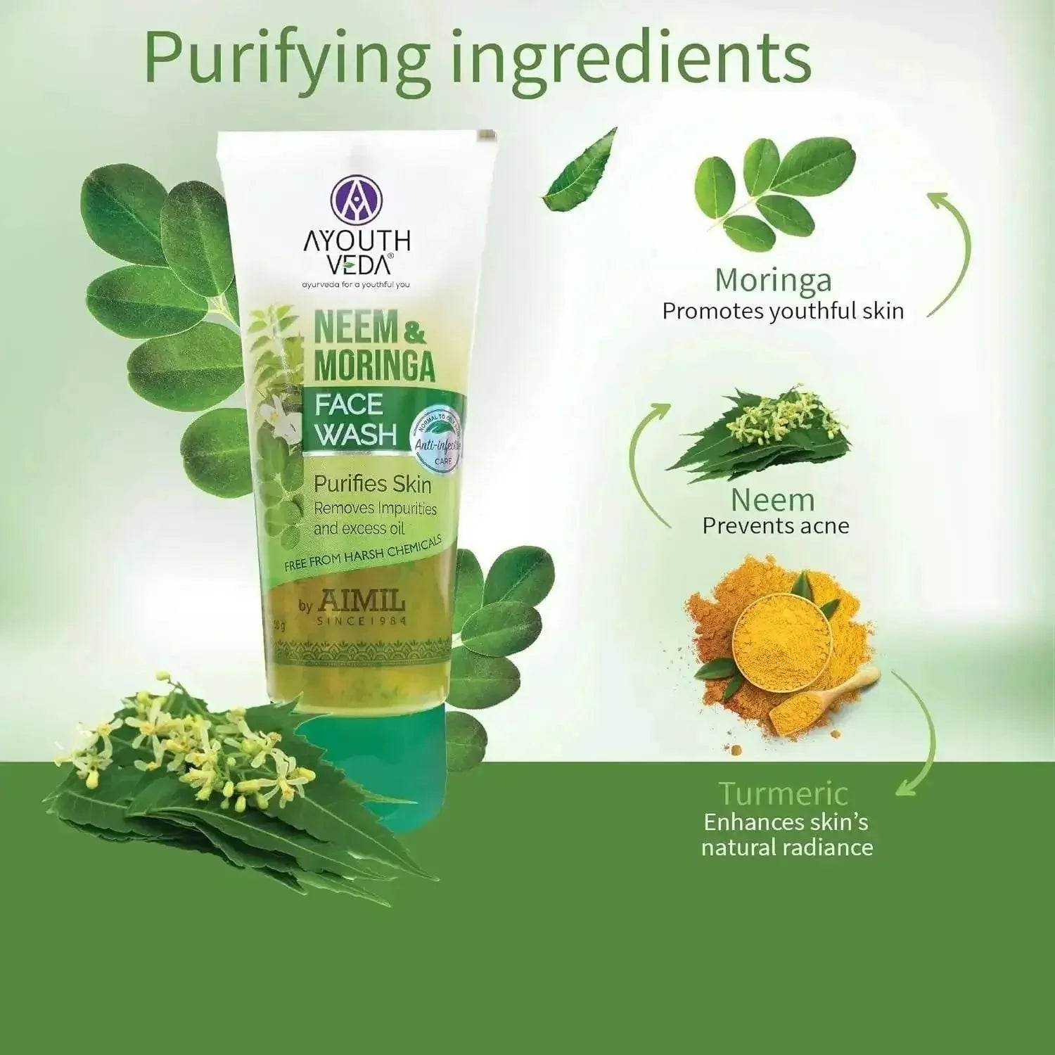 Ayouthveda Neem & Moringa Face Wash | Anti-Acne, Oil Control & Deep Cleansing | Pack of 2 (50g Each)
