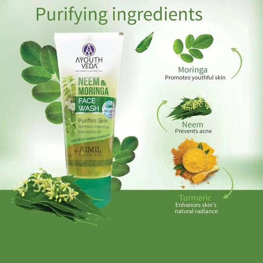 Ayouthveda Neem & Moringa Face Wash | Anti-Acne, Oil Control & Deep Cleansing | Pack of 2 (50g Each)