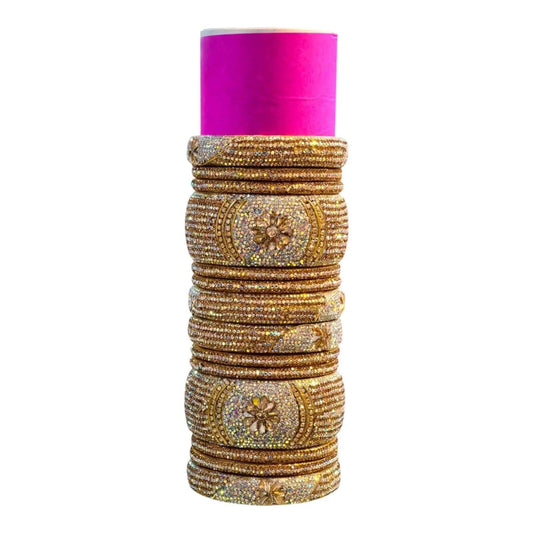 Bangles Stone 14pcs Set White and Gold Combination Best For Party Wear - Gehnasale