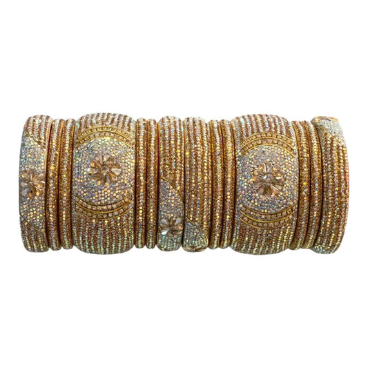 Bangles Stone 14pcs Set White and Gold Combination Best For Party Wear - Gehnasale