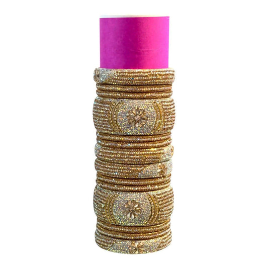 Bangles Stone 14pcs Set White and Gold Combination Best For Party Wear - Gehnasale