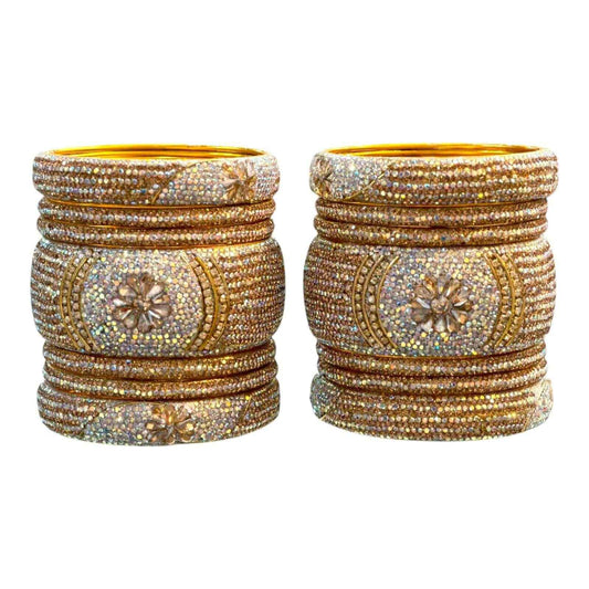 Bangles Stone 14pcs Set White and Gold Combination Best For Party Wear - Gehnasale