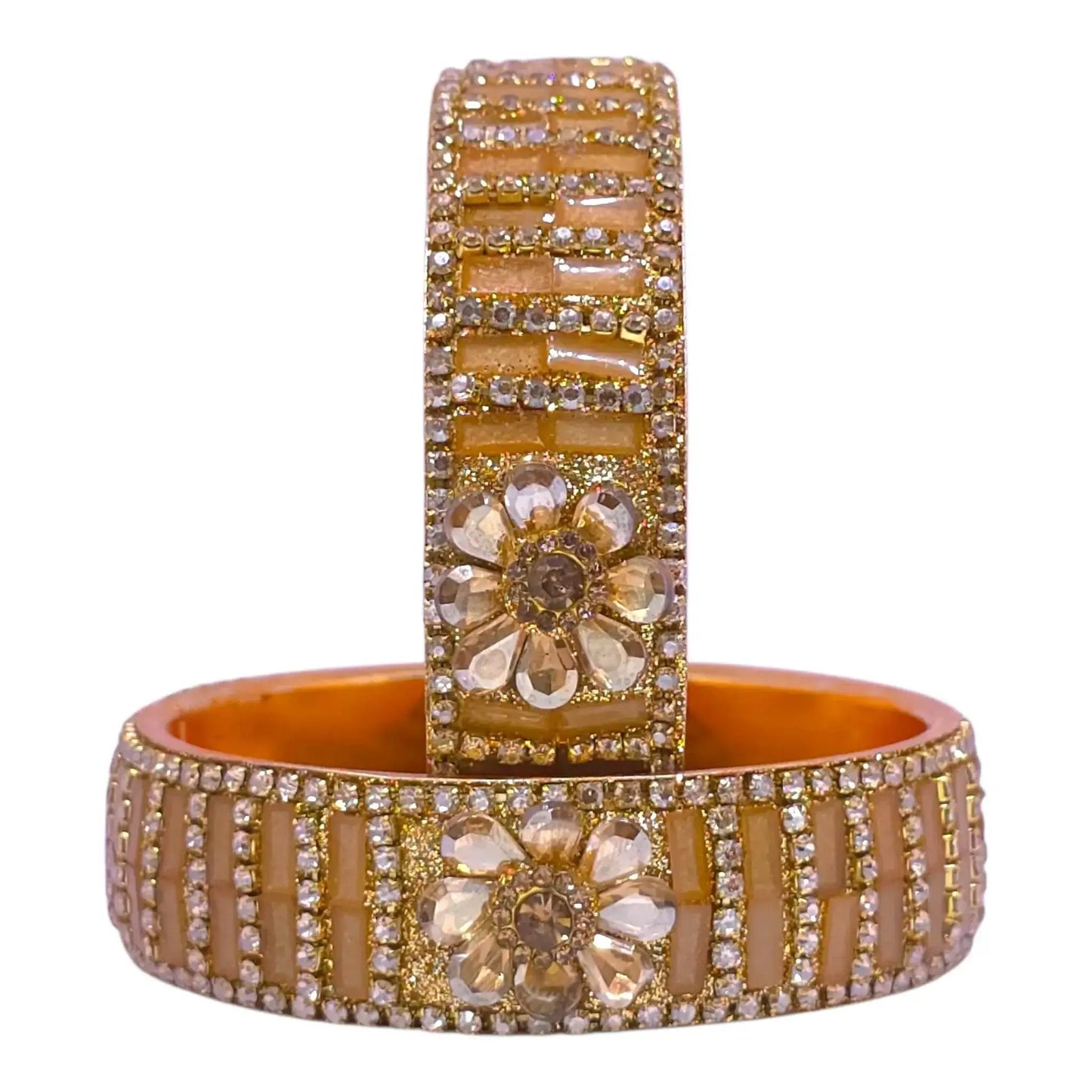 beige golden floral stone bangle set – traditional wedding jewelry