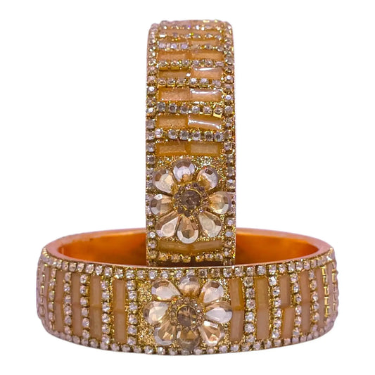 Beige Golden Floral Stone Bangle Set – Traditional Wedding Jewelry