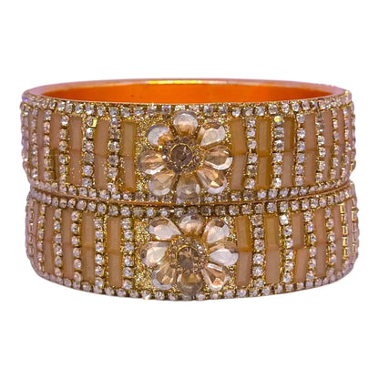Beige Golden Floral Stone Bangle Set – Traditional Wedding Jewelry