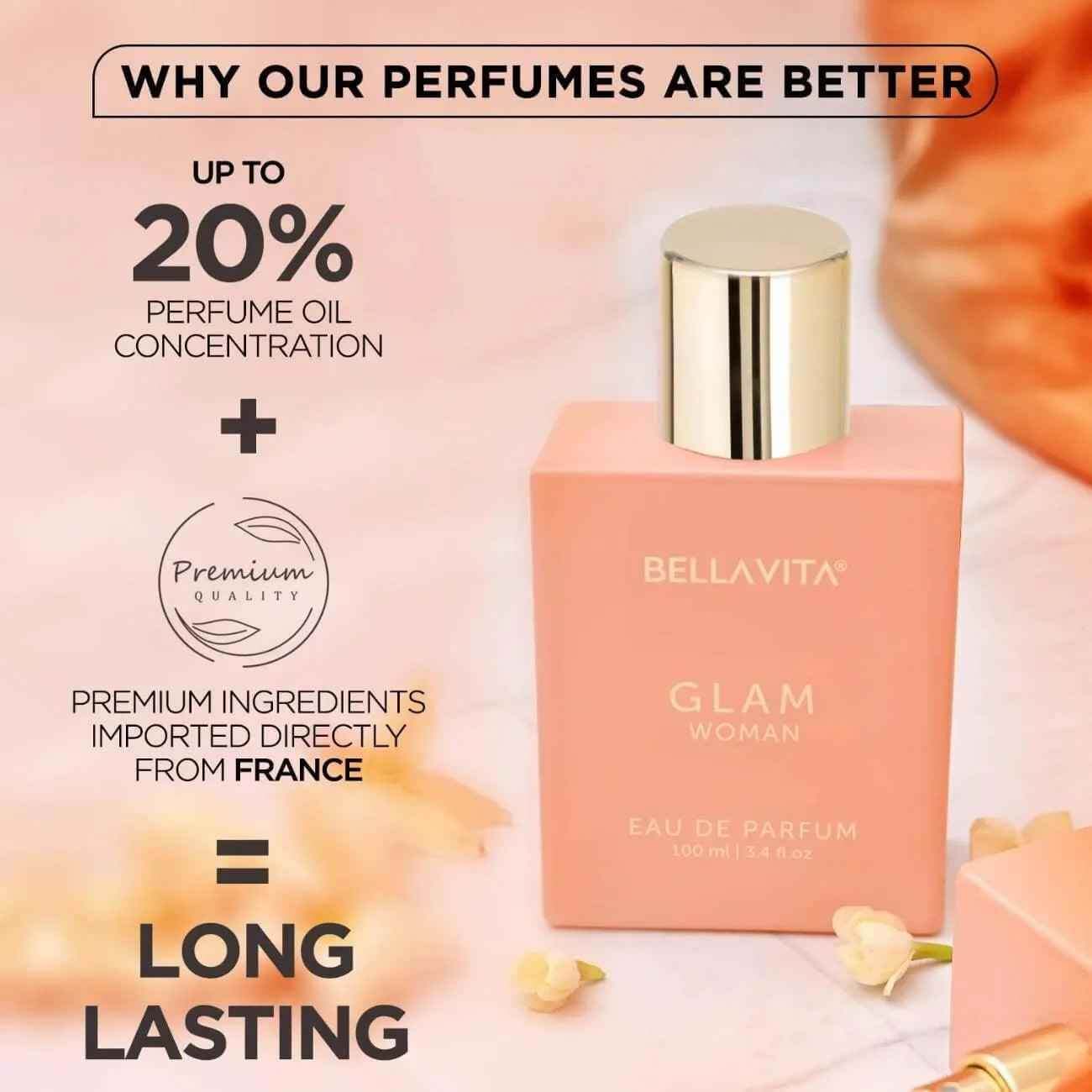 bella vita luxury perfume glam women - premium eau de parfum for women, 100ml