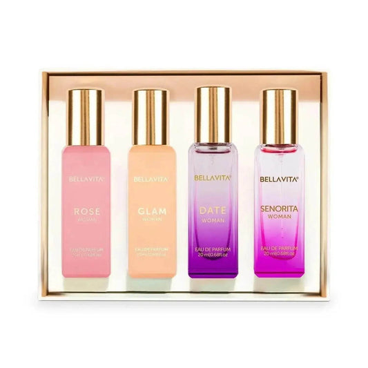 Bella Vita Luxury Woman Eau De Parfum Gift Set - 4x20 ml (Date, Senorita, Glam, Rose) | Floral & Fruity Long-Lasting EDP Fragrance for Women | Perfect Gift Set