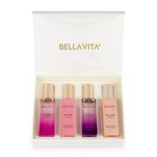 Bella Vita Luxury Woman Eau De Parfum Gift Set - 4x20 ml (Date, Senorita, Glam, Rose) | Floral & Fruity Long-Lasting EDP Fragrance for Women | Perfect Gift Set