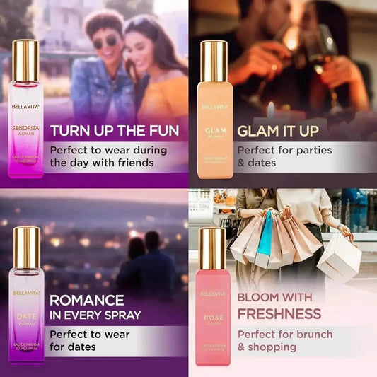 Bella Vita Luxury Woman Eau De Parfum Gift Set - 4x20 ml (Date, Senorita, Glam, Rose) | Floral & Fruity Long-Lasting EDP Fragrance for Women | Perfect Gift Set