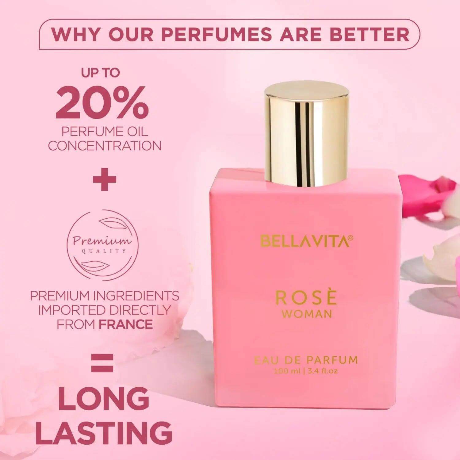 Bellavita Rose Women's Perfume - Everyday Wear Fragrance, 100ml