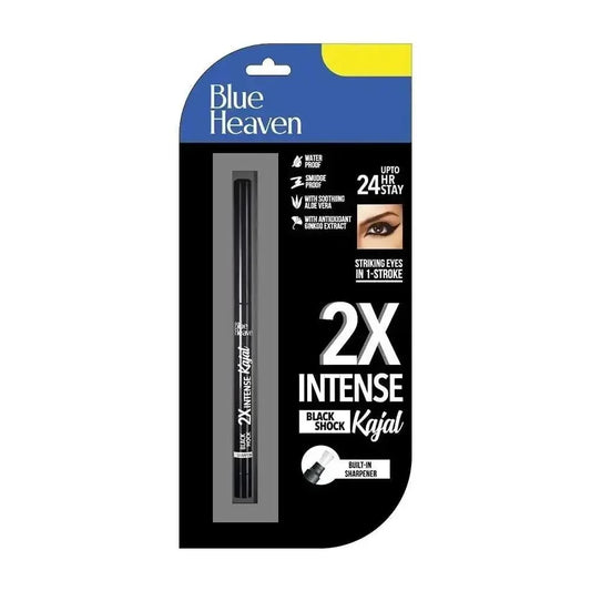 Blue Heaven 2X Intense Kajal | Black Shock | 24Hr Stay | Smudge-Proof & Long-Lasting | Enriched with Aloe Vera | 0.30g - Gehnasale
