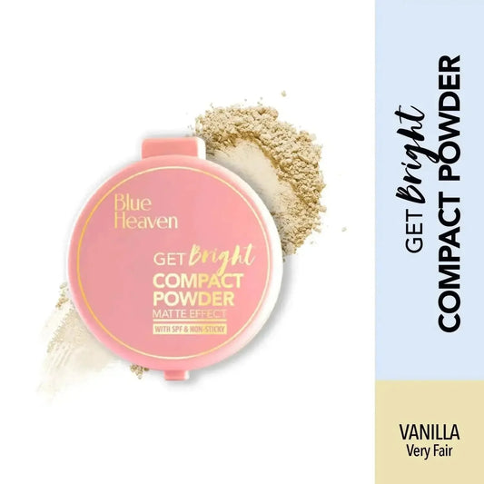 Blue Heaven Get Bright Compact Powder | SPF Protection | Oil-Free | Matte Finish | Lightweight Formula | Vanilla Shade | 16g - Gehnasale