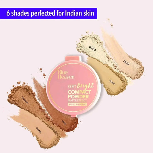Blue Heaven Get Bright Compact Powder | SPF Protection | Oil-Free | Matte Finish | Lightweight Formula | Vanilla Shade | 16g - Gehnasale